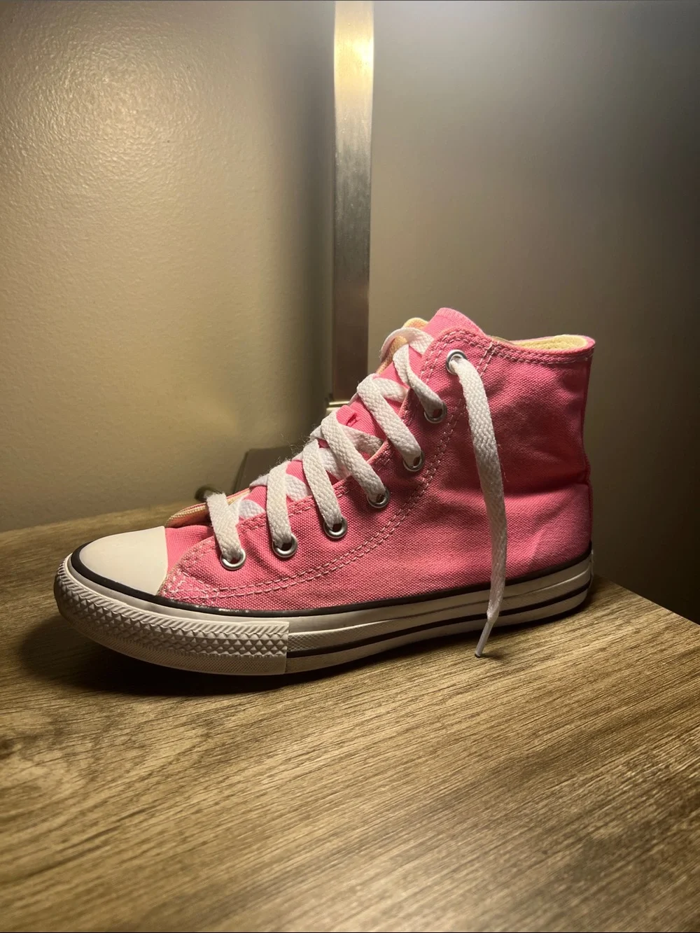 Converse Pink High-Top Canvas Sneakers with White Laces